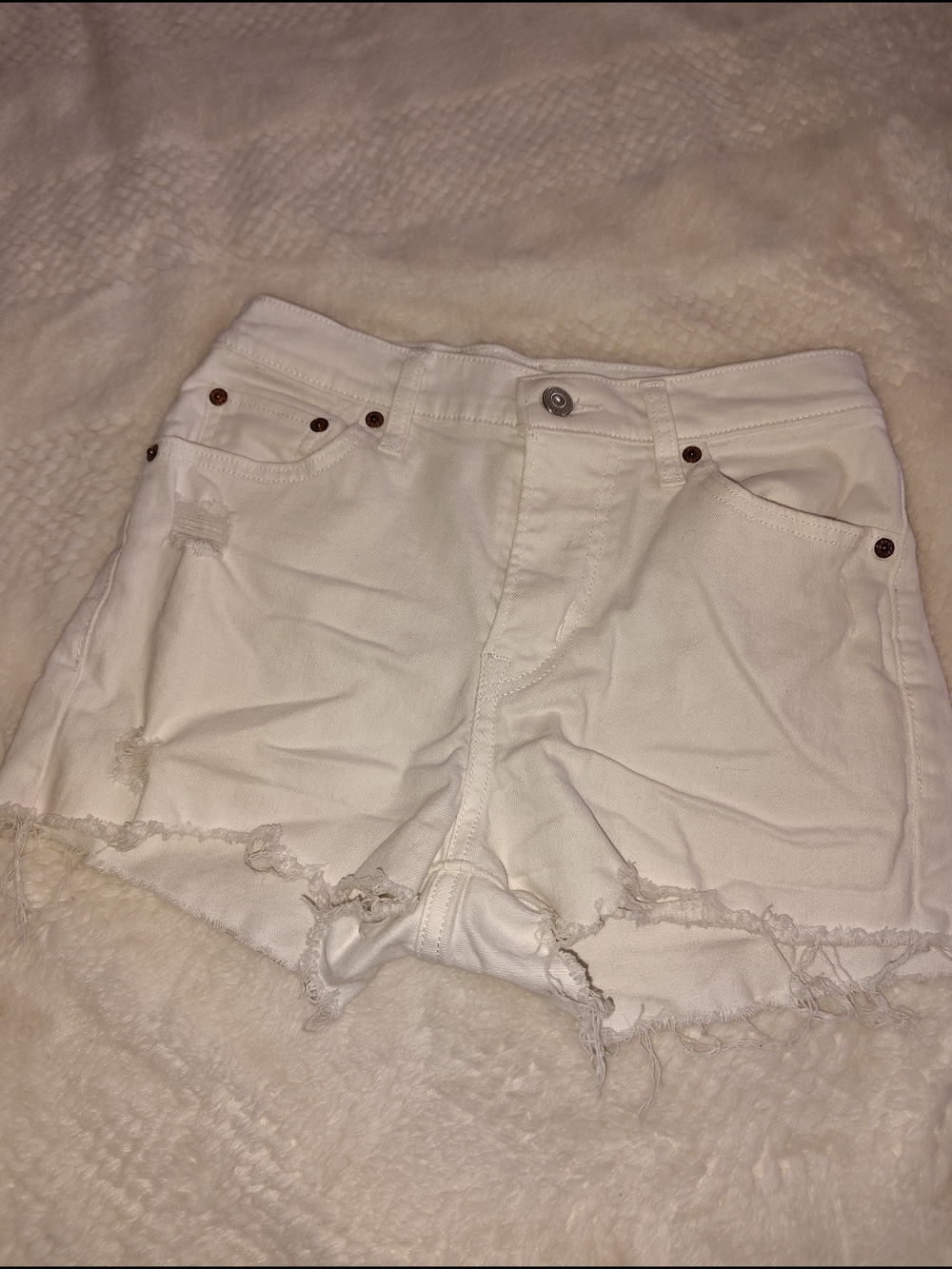 Levi's White Distressed Cutoff Denim Shorts